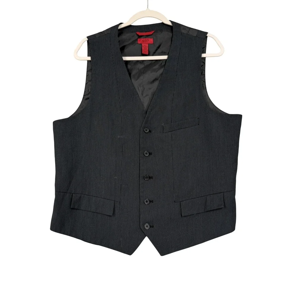 Alfani Vest Mens Large Black Pinstripe Slim Fit Dress Suit Formal Wedding‎